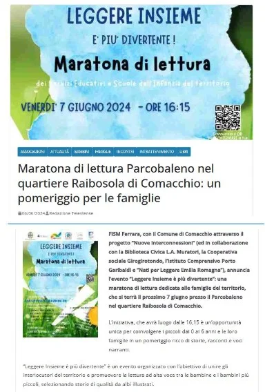 Leggere insieme è più divertente maratona di lettura FISM a Comacchio